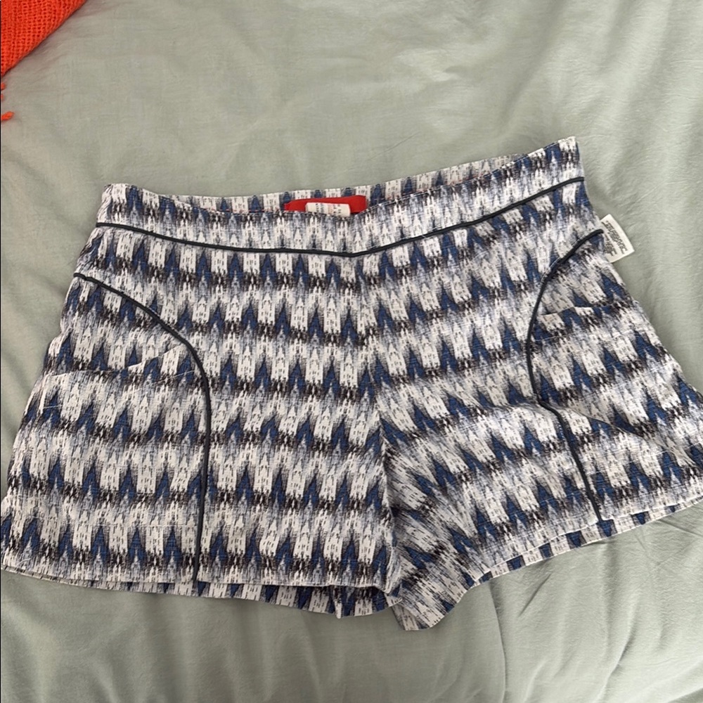 Cartonnier Blue and White High Waist Zigzag Shorts
